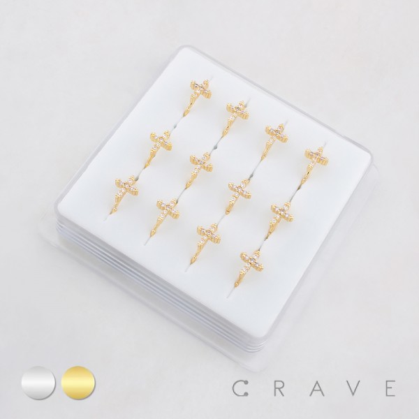 MULTI CZ CROSS CRUCIFIX 316L SURGICAL STEEL NOSE HOOP BOX MULTI CZ CROSS CRUCIFIX 316L SURGICAL STEEL NOSE HOOP BOX